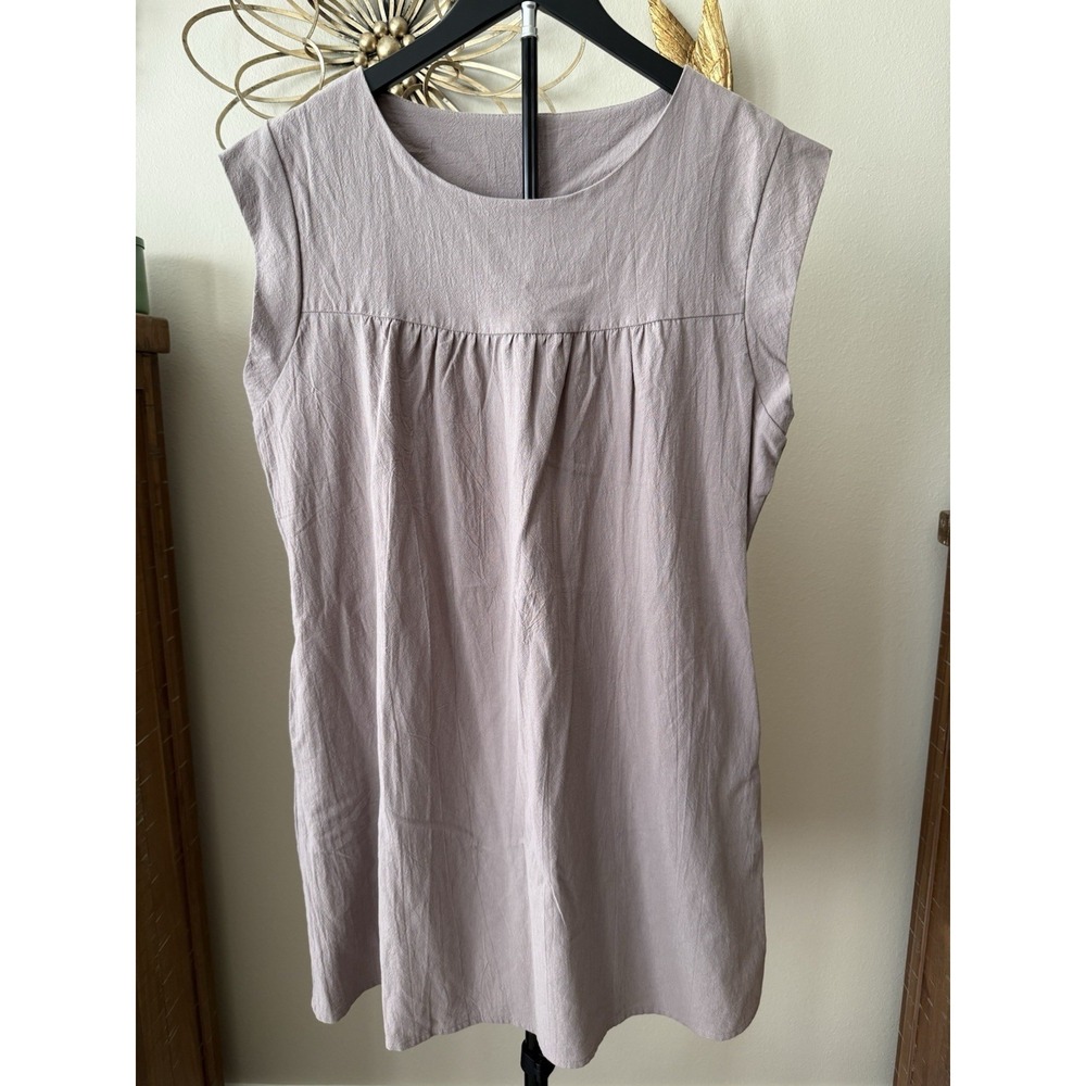 Everlane Style Cotton Shift Dress Womens L Taupe Minimalist Pockets Capsule
